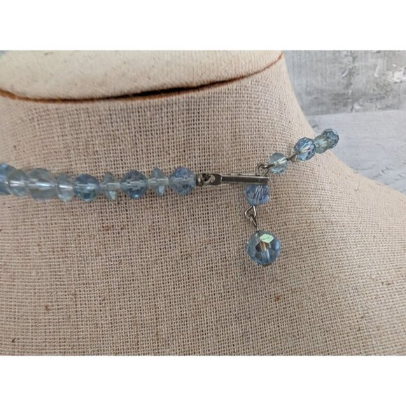 Vintage Blue Crystal Bead Necklace Graduated Faceted Beads Sterling Hook Clasp - Picture 3 of 5